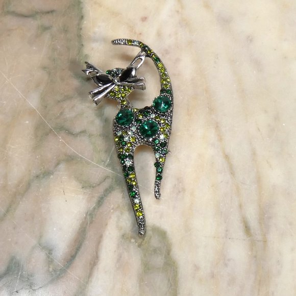 Sparkling Rhinestone Cool Cat, Kewl Kitty - Brooch Pin - with Gifting Box - Picture 4 of 8